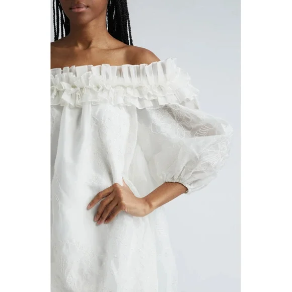 Cinq à Sept Women Nava Floral Embroidery Off the Shoulder Minidress Ivory Size 6